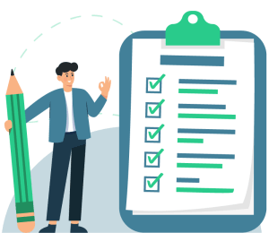 Man with checklist for enquiry